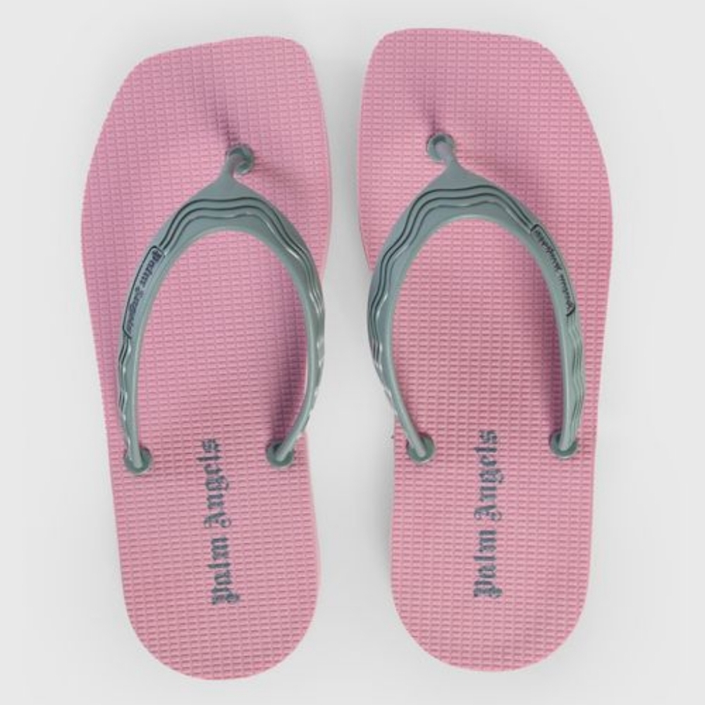 Palm Angels PINK Baby Blue Gray Slides with logo Flip Flops W/Dust Bag Sz 39 New